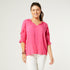 Alice V-Neck Ruffle Sleeve Top - Bright Rose