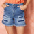 OMG ZoeyZip Jean Shorts with Patchwork - Dark Denim