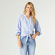 Jasper Seersucker Front-Tie Top - Blue/White