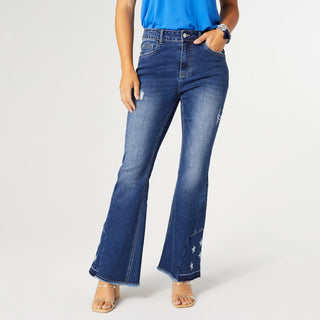 Everstretch Star Inset Flare with Fringe - Dark Denim