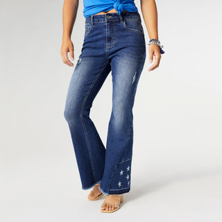 Everstretch Star Inset Flare with Fringe - Dark Denim