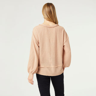 Monroe V-Neck Soft Waffle Top - Beige