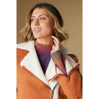 Bexley Sherpa Bonded Faux Suede Moto - Pumpkin