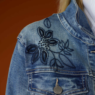 OMG Floral Embroidered Denim Jacket - Medium Denim