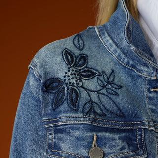 OMG Floral Embroidered Denim Jacket - Medium Denim