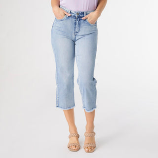 Ruth Straight Leg Fray Bottom Capri - Light Denim