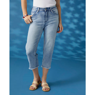 Ruth Straight Leg Fray Bottom Capri - Light Denim