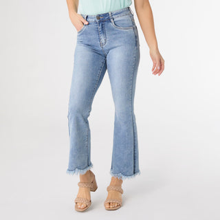 Sylvie Flare Ankle with Fringe Bottom - Light Denim