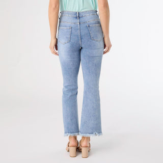 Sylvie Flare Ankle with Fringe Bottom - Light Denim