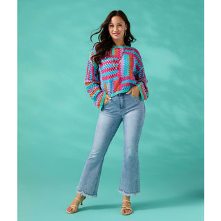 Sylvie Flare Ankle with Fringe Bottom - Light Denim