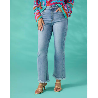 Sylvie Flare Ankle with Fringe Bottom - Light Denim