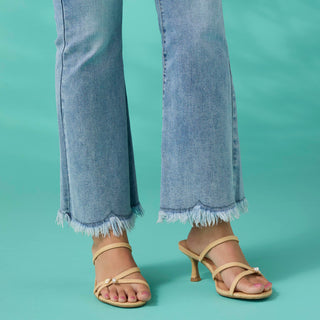 Sylvie Flare Ankle with Fringe Bottom - Light Denim