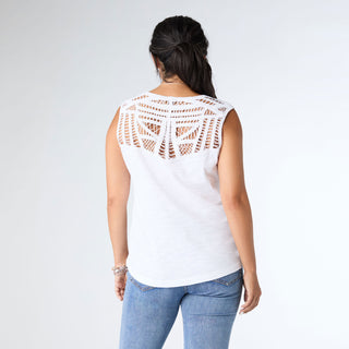 Ellis Tank with Crochet Trim - White