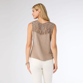 Ellis Tank with Crochet Trim - Taupe