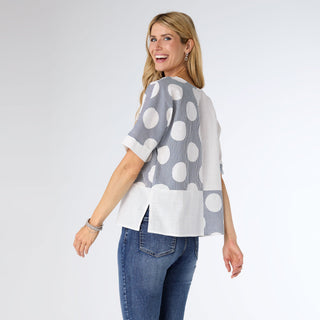 Mazzy Block Print Top - Denim/White
