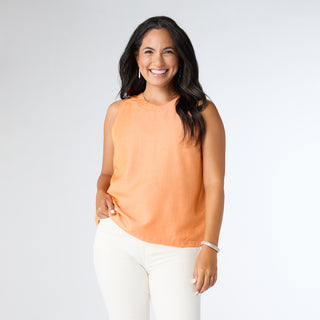 Carey Tank with Back Button Detail - Tangerine