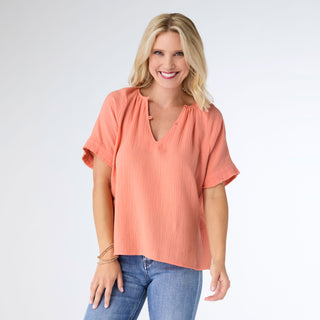 Elayna Gauze Top - Coral