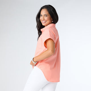 Delaney Button Down Top - Coral
