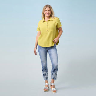 Gina Button Down Gauze Top - Emerald Green