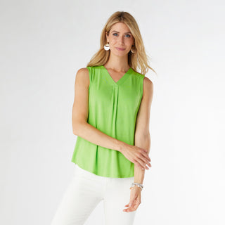Erin Pleat Back V-Neck Tank - Lime Green