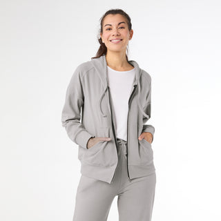 Weekend Brushed Long Sleeve Full Zip Hoodie - Stone Grey
