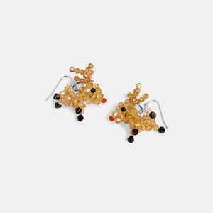 Beaded Rudolf Earring - Brown