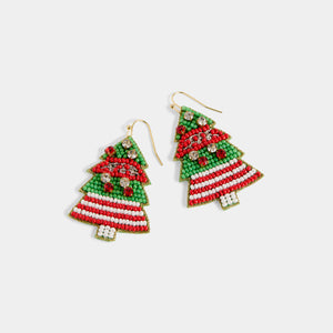 Beaded Elf Tree Earring - Red/Green