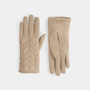 Matte Chevron Puffer Touchscreen Gloves - Tan