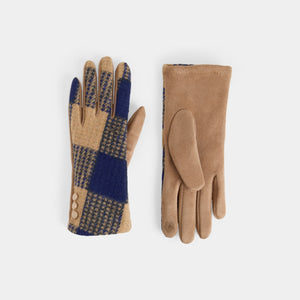 Large Checkered Touchscreen Gloves - Tan/Navy