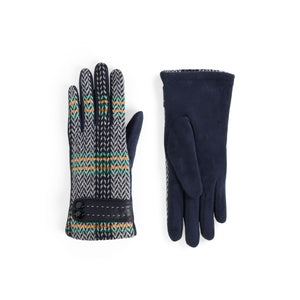 Zig Zag Plaid Touchscreen Gloves - Navy