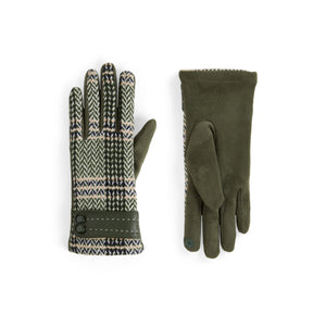 Zig Zag Plaid Touchscreen Gloves - Olive