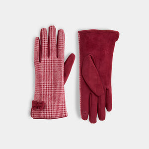 Darling Bow Houndstooth Touchscreen Gloves - Red