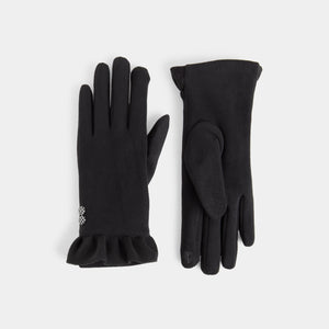 Houndstooth Button Touchscreen Gloves - Black