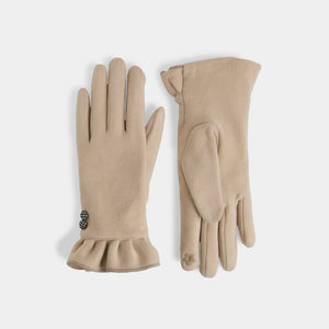 Houndstooth Button Touchscreen Gloves - Light Natural