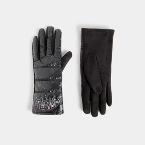 Dog Friends Puffer Touchscreen Gloves - Black