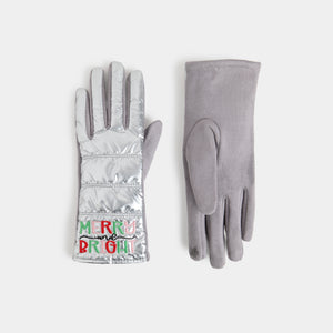 Merry and Bright Puffer Touchscreen Gloves - Silver