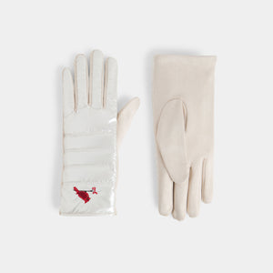 Embroidered Cardinal Puffer Touchscreen Gloves - Winter White