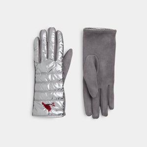 Embroidered Cardinal Puffer Touchscreen Gloves - Silver