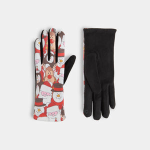 Santa and Friends Touchscreen Gloves - Black