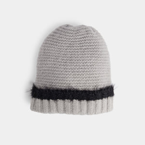 Shag Trim Knit Beanie - Grey