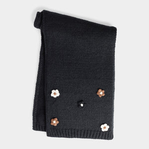 Flower Embellished Scarf - Black