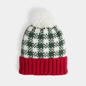 Holly Houndstooth Knit Hat - Red/Green