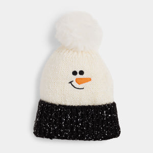 Marled Snowman Knit Hat - Winter White