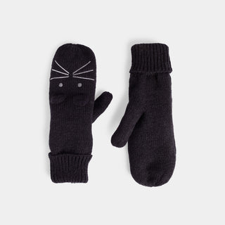 Kitty Ears Knit Mittens - Black