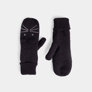 Kitty Ears Knit Mittens - Black