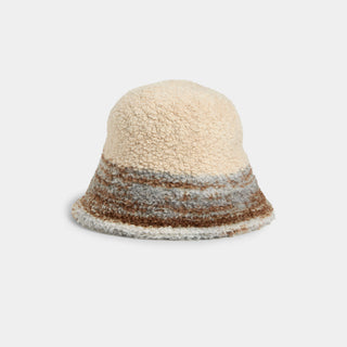 Horizon Stripe Sherpa Bucket Hat - Cream