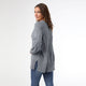 Heavenly-Luxe V Neck Cable Sweater with Rib Bottom - Mid Heather Grey
