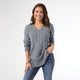 Heavenly-Luxe V Neck Cable Sweater with Rib Bottom - Mid Heather Grey