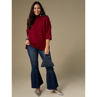 Heavenly-Luxe Short Sleeve Funnel Neck with Button Detail - Redwood