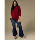 Heavenly-Luxe Short Sleeve Funnel Neck with Button Detail - Redwood